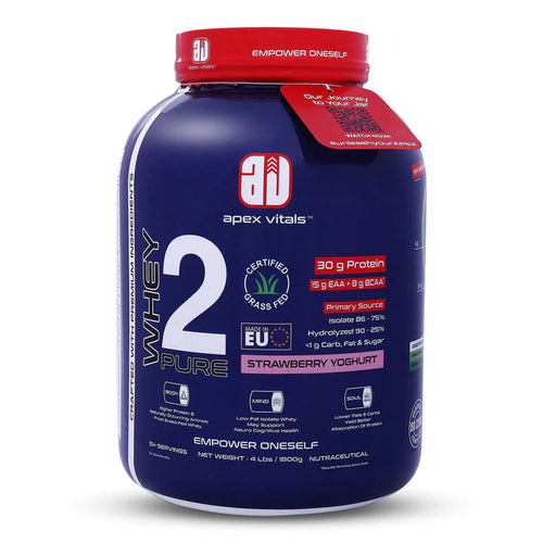 Apex Vitals Whey 2 Pure (2 kg/4 lbs) Grass-fed Whey made in EU . Whey Isolate & Hydrolyzed .
