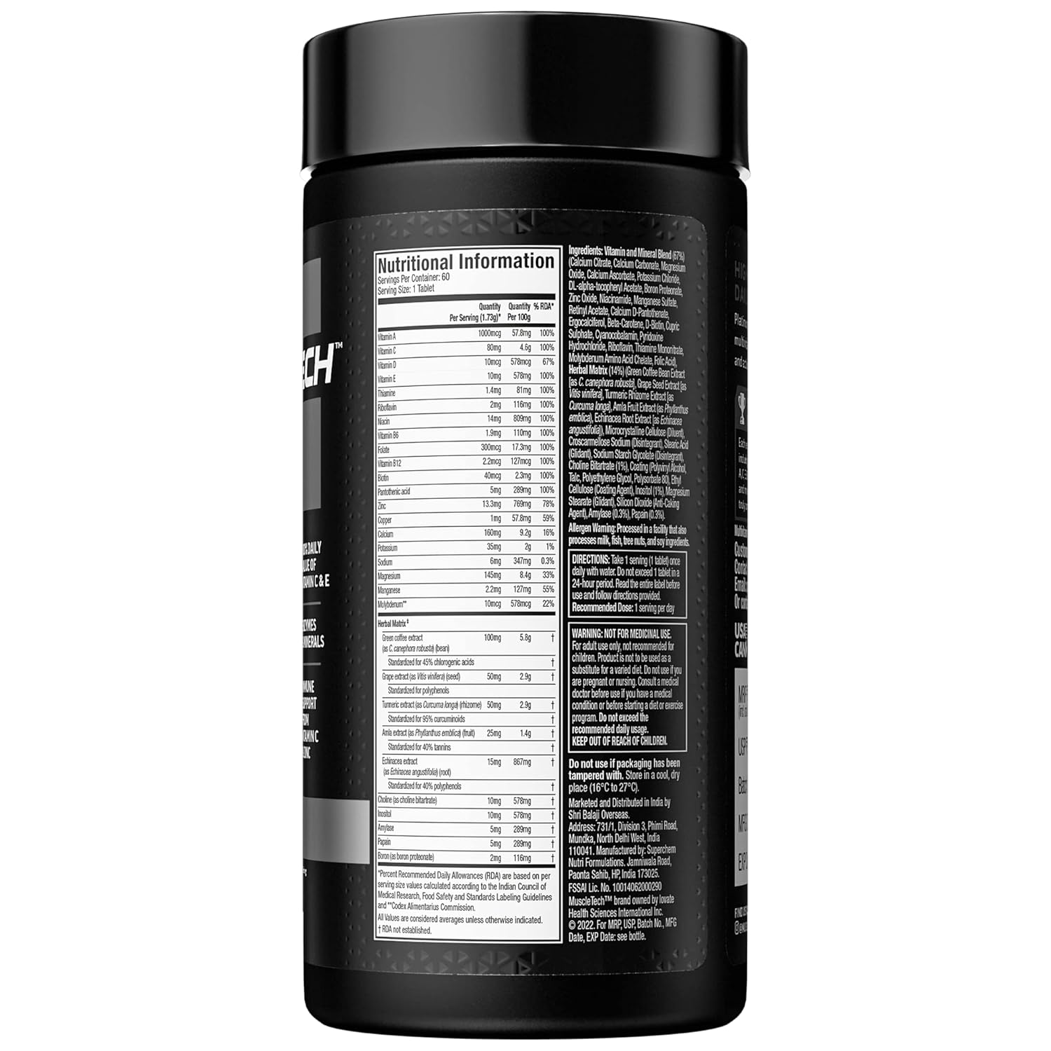 MuscleTech Platinum Multivitamin, 60 Tablets, 150 grams
