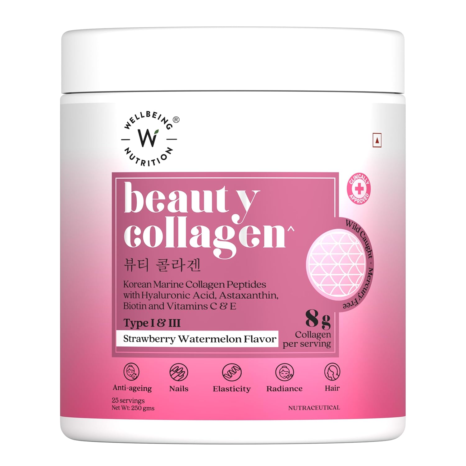 Wellbeing Nutrition Korean Beauty Marine Collagen Skin Radiance Peptides 8g ,250gms