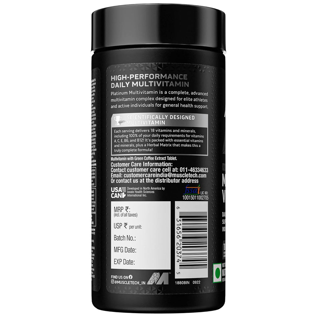 MuscleTech Platinum Multivitamin, 60 Tablets, 150 grams