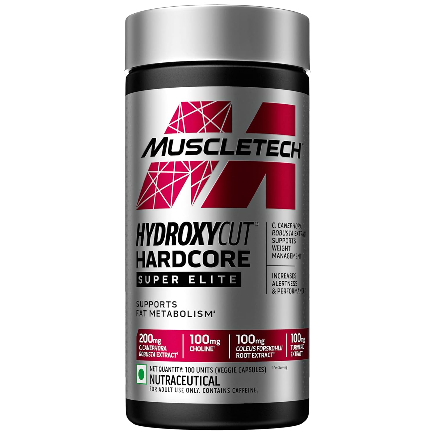 MuscleTech, Hydroxycut Hardcore, Super Elite, Supports Fat Metabolism - Pack of 100 Veggie Capsules, 170 grams