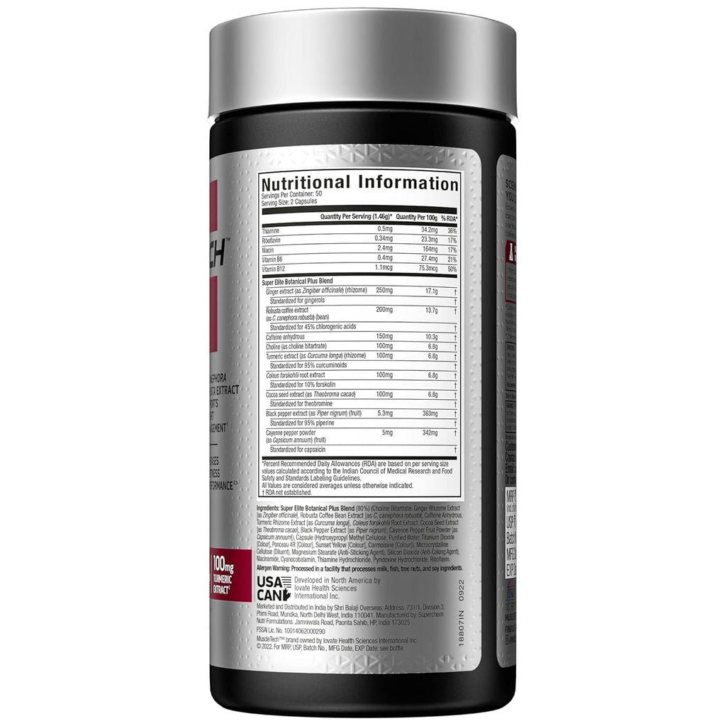 MuscleTech, Hydroxycut Hardcore, Super Elite, Supports Fat Metabolism - Pack of 100 Veggie Capsules, 170 grams