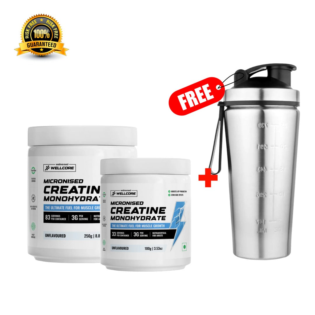 Buy 83 + 33 servings creatine monohydrate Combo & Get FREE Steel Shaker (worth ₹800/-)