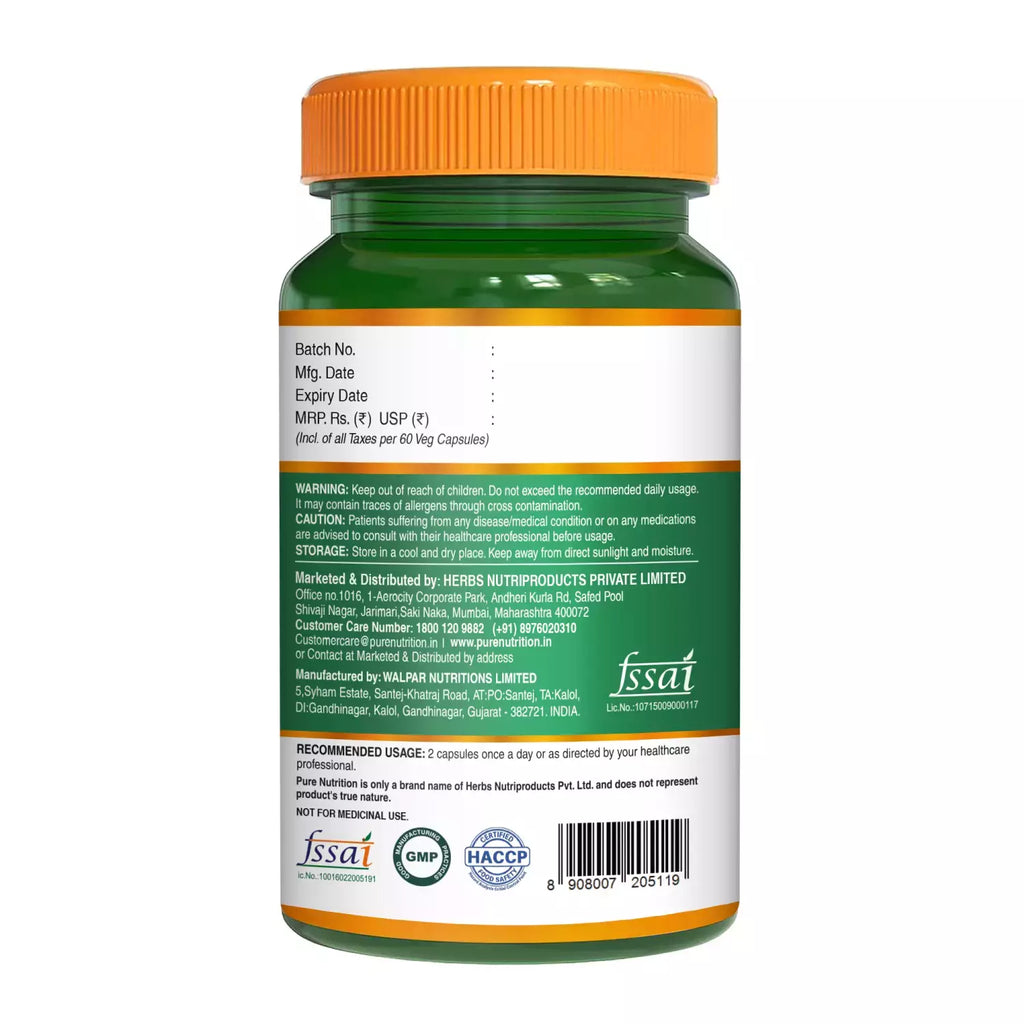 Pure Nutrition L-Arginine For Good Blood Flow And Healthy Heart 60 Capsules