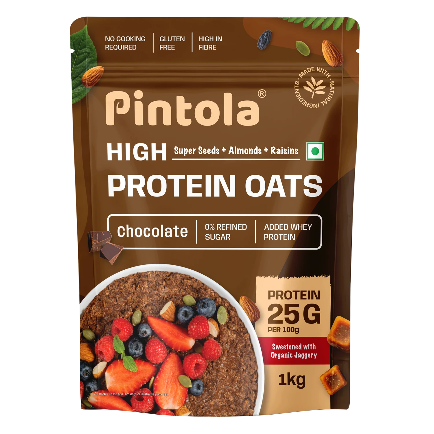 Pintola High Protein Oats - 1 Kg (2.2 Lb), Dark Chocolate